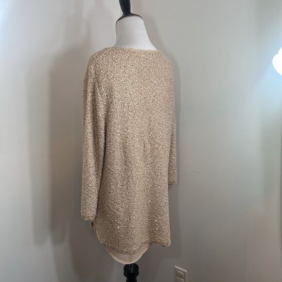 Gibson Latimer Sweater Blouse M Sparkle Rose Gold Layered Tunic Sequins Crochet - Picture 4 of 11
